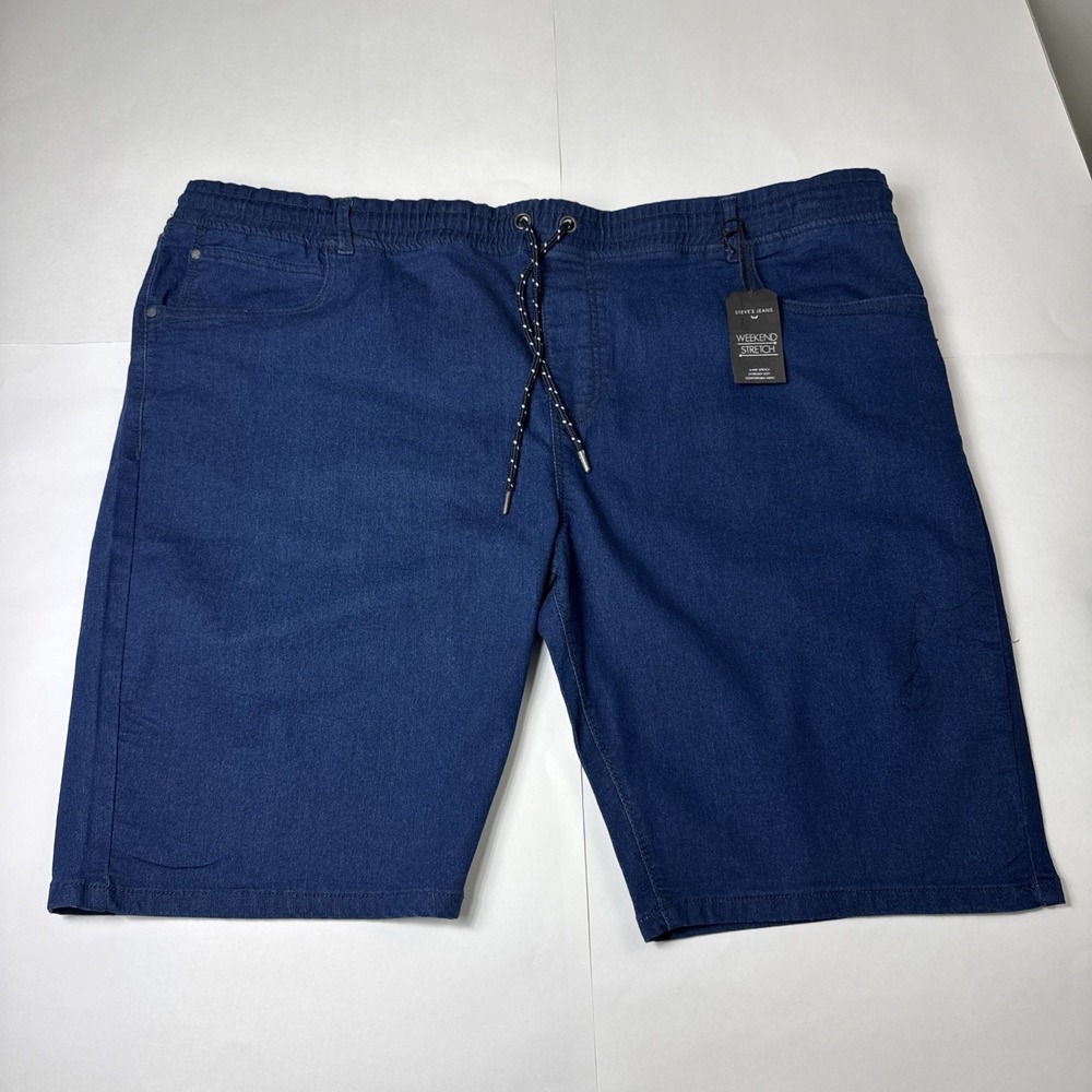 Steve's Jeans Men Weekend Stretch Denim Shorts Plus Sz 46 Dark Blue Drawstring